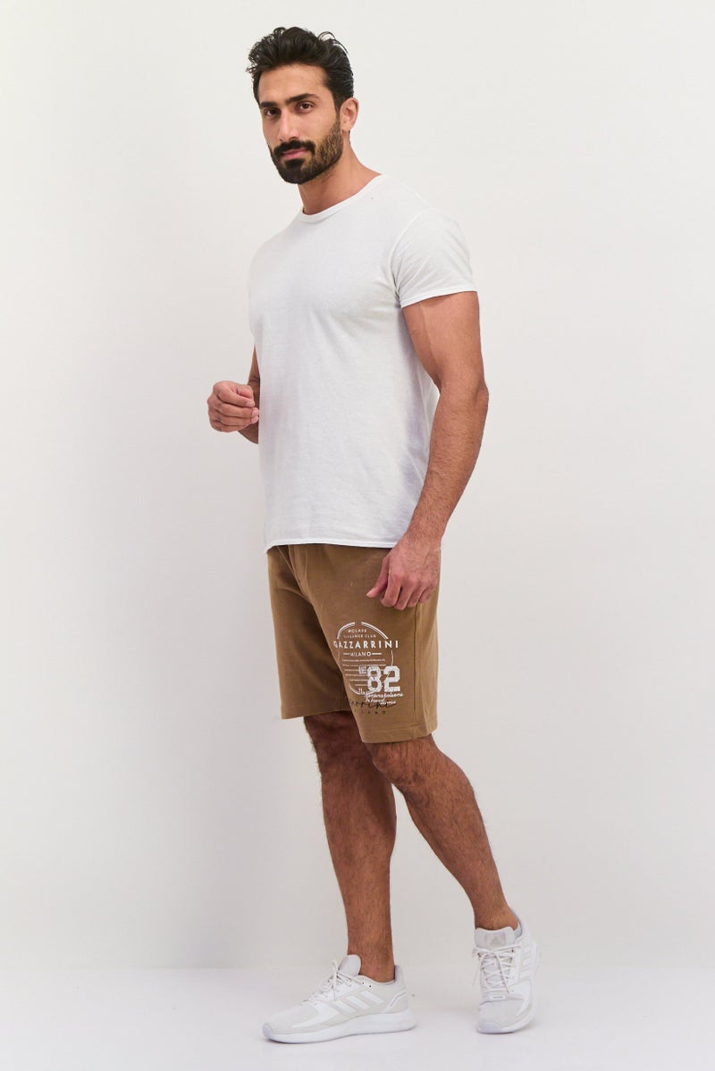 Gazzarrini شورتات أساسية بطباعة جرافيك للرجال مع حبل سحب، بني - Image 2